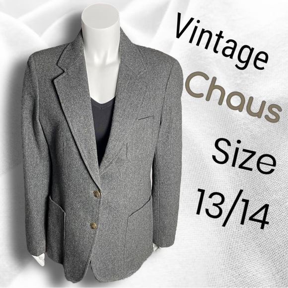 Vintage Chaus Lined 2 Button Boxy Classic Wool Blend Blazer Size 13/14 Gray - Picture 1 of 10